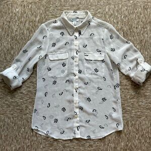 Old Navy Sheer Penguin Print Blouse Size XS